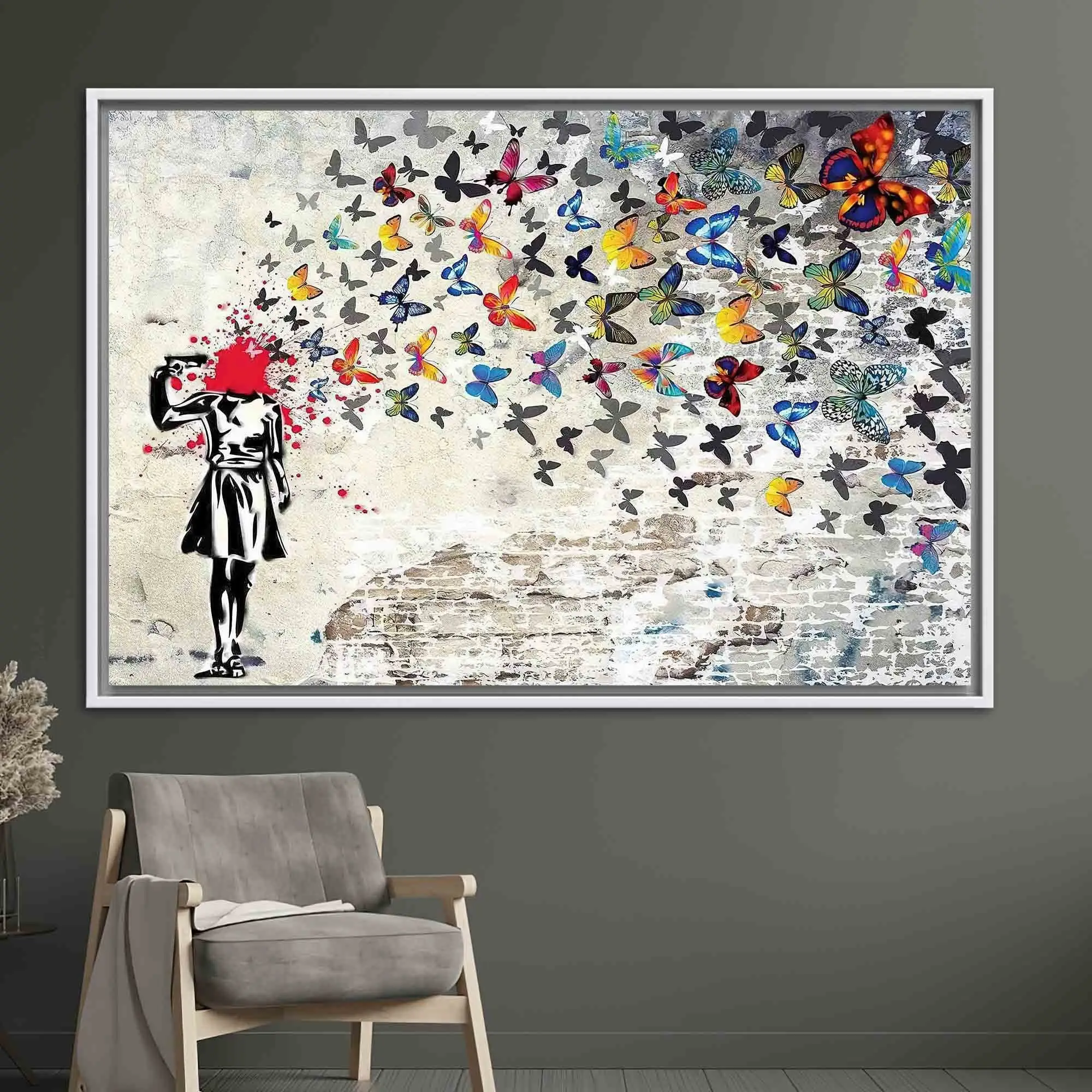 Büyüleyici Banksy Kelebek Kız Kanvas Tablo - 1