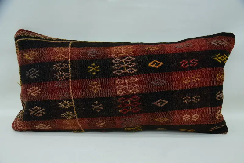 Home Decor Pillow, Neutral Pillow, Antique Pillows, Pillow Sham, 12x24 Red Cushion Case, Outdoor Bolster Pillow Case, Handmade Kilim Cushion - 1