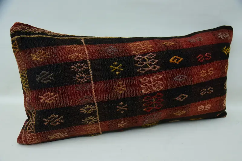Home Decor Pillow, Neutral Pillow, Antique Pillows, Pillow Sham, 12x24 Red Cushion Case, Outdoor Bolster Pillow Case, Handmade Kilim Cushion - 2