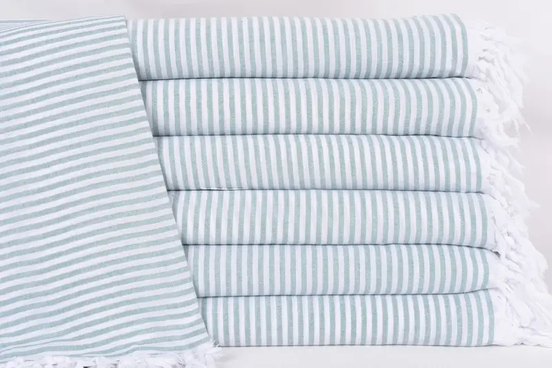 Petrol Green Striped Organic Cotton Bath Towel, 67x36 Inches