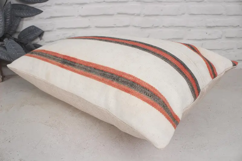 Bolster Throw Pillow, Floor Pillow Case, Vintage Kilim Pillow, Boho Pillow, 16x24 Beige Pillow Sham, Boho Pillow Sham Cover, Cushion Cover - 6