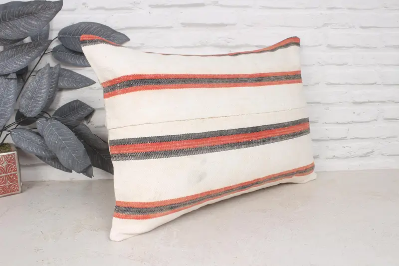 Bolster Throw Pillow, Floor Pillow Case, Vintage Kilim Pillow, Boho Pillow, 16x24 Beige Pillow Sham, Boho Pillow Sham Cover, Cushion Cover - 3