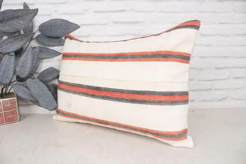 Bolster Throw Pillow, Floor Pillow Case, Vintage Kilim Pillow, Boho Pillow, 16x24 Beige Pillow Sham, Boho Pillow Sham Cover, Cushion Cover - 4