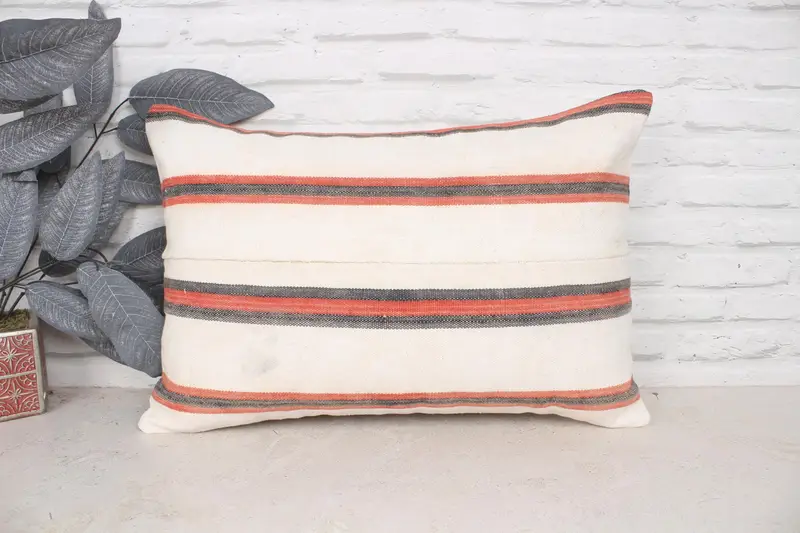 Bolster Throw Pillow, Floor Pillow Case, Vintage Kilim Pillow, Boho Pillow, 16x24 Beige Pillow Sham, Boho Pillow Sham Cover, Cushion Cover - 1