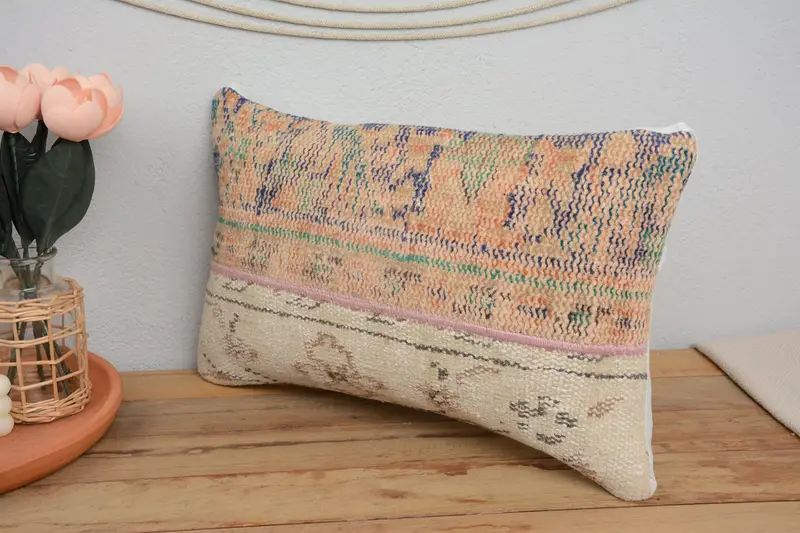 12x20 Beige Cushion Cover, Boho Pillow Sham Cover, Ethnical Kilim Rug Pillow, Pillow Sham, Vintage Kilim Throw Pillow, Patio Pillow Case - 4