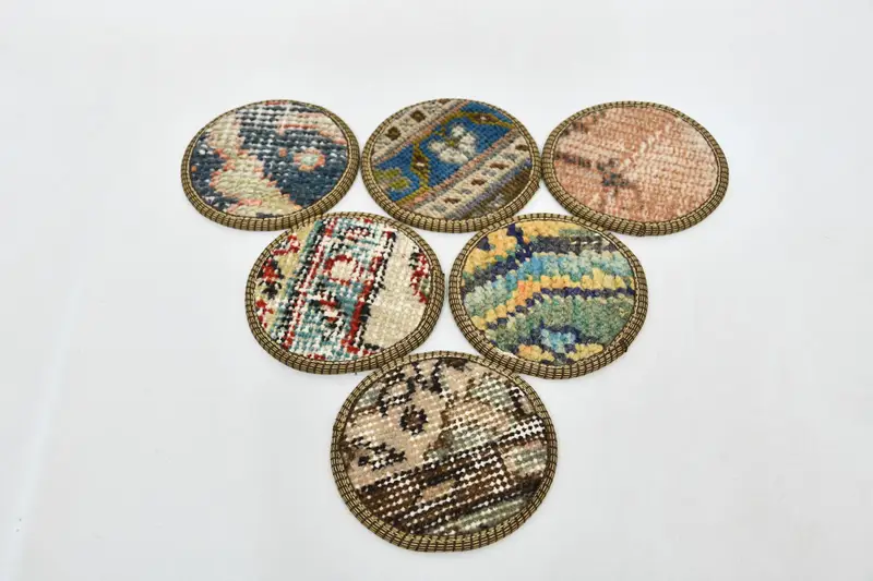 Posavasos redondo azul y verde bohemio, posavasos bohemio único