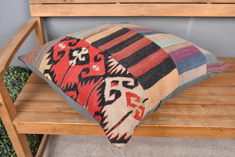 Vintage Kilim Pillow, Authentic Pillow Sham, Neutral Pillow Case, Antique Pillows, Kilim Pillow, Cushion Case, 24x24 Purple Pillow Sham - 2