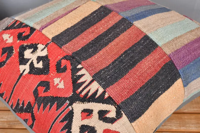 Vintage Kilim Pillow, Authentic Pillow Sham, Neutral Pillow Case, Antique Pillows, Kilim Pillow, Cushion Case, 24x24 Purple Pillow Sham - 3