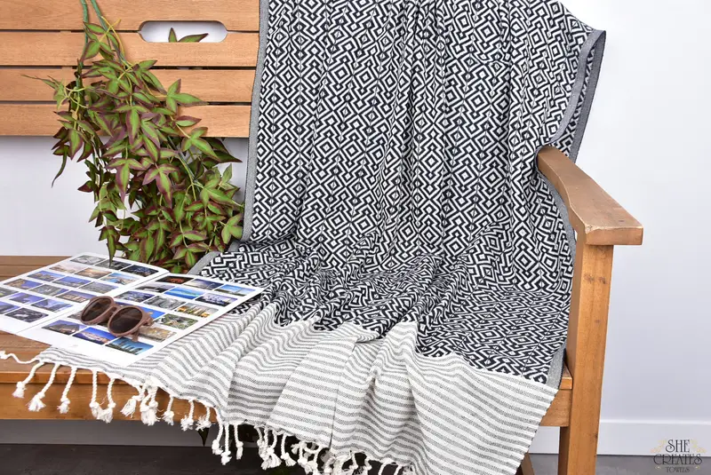 76x38 Cotton Diamond Towel, Yoga Towel, Summer Gift, Turkish Towel Beach, Lightweight towel, Best Friend Christmas Gift, Turkish Beach Towel Bulk - 3