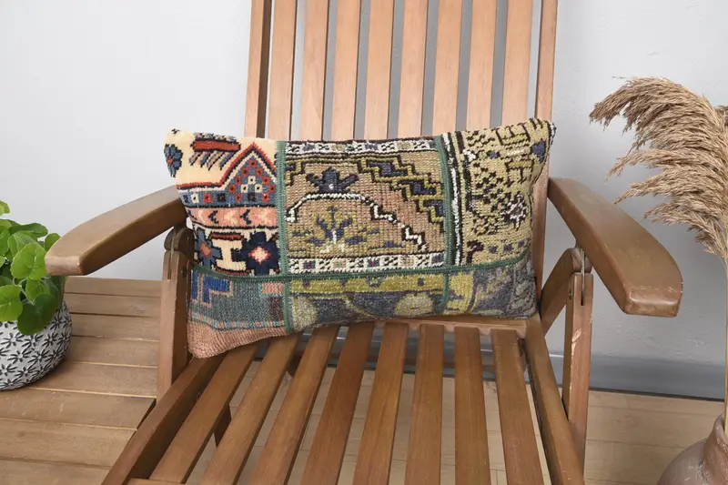 Vintage Kilim Pillow, Pillow for Sofa, Outdoor Patio Pillow Sham, Pillow Sham, Boho Pillow, 12x20 Brown Pillow Case, Pattern Throw Pillow Cover - 1