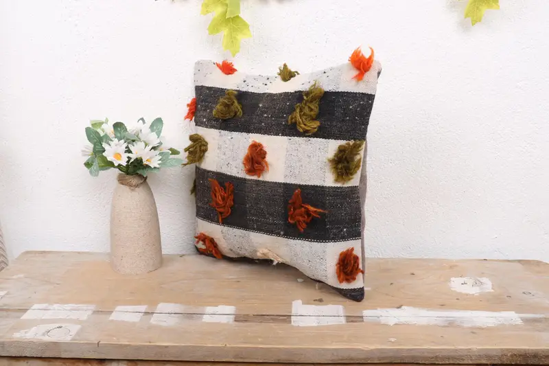 Chair Cushion Cover, Home Decor Pillow, 12x12 Beige Pillow, Vintage Pillow, Cushion, Turkish Kilim Pillow, Retro Throw Cushion - 4