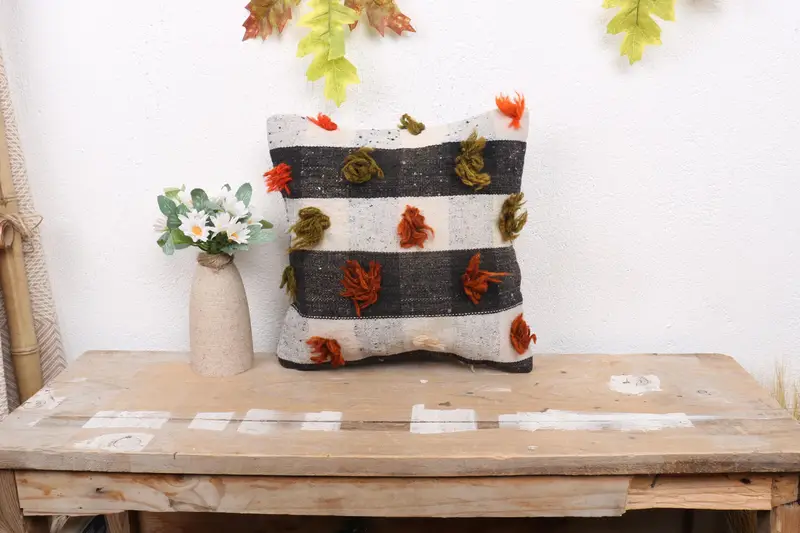 Chair Cushion Cover, Home Decor Pillow, 12x12 Beige Pillow, Vintage Pillow, Cushion, Turkish Kilim Pillow, Retro Throw Cushion - 1