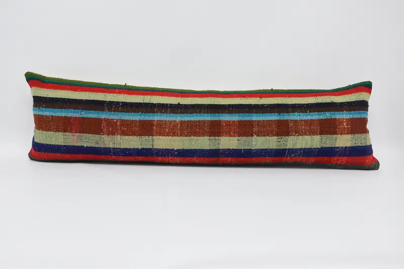 Striped Throw Antique Pillow Cover, Rectangle 30x107 cm Blue Pillowcase - 1