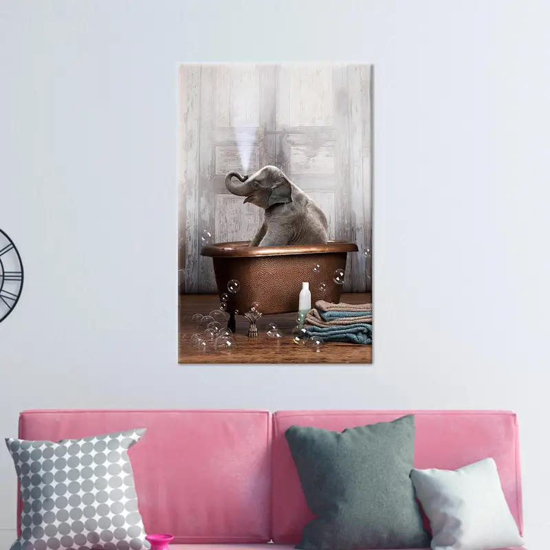 Elegant Elephant Bathroom Canvas: Unique Printed Art Decor