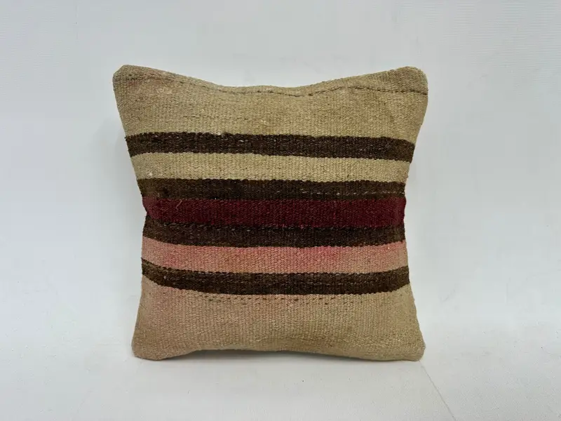 Cushion, Ethnical Kilim Rug Pillow, Hippie Throw Pillow Cover, Kilim Cushion Sham, Garden Pillow Sham, 12x12 Beige Pillow Sham, Antique Pillows - 1