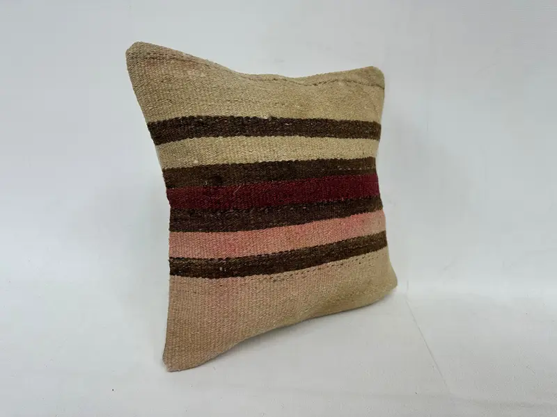 Cushion, Ethnical Kilim Rug Pillow, Hippie Throw Pillow Cover, Kilim Cushion Sham, Garden Pillow Sham, 12x12 Beige Pillow Sham, Antique Pillows - 3
