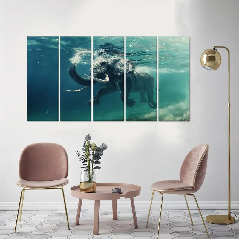 Underwater Art, Swimmimg Elephant, Kids Room Decor, Modern Canvas Art, Office Artwork, Animal Lover Gift, Wall Hanging Art, Canvas Decor - 3