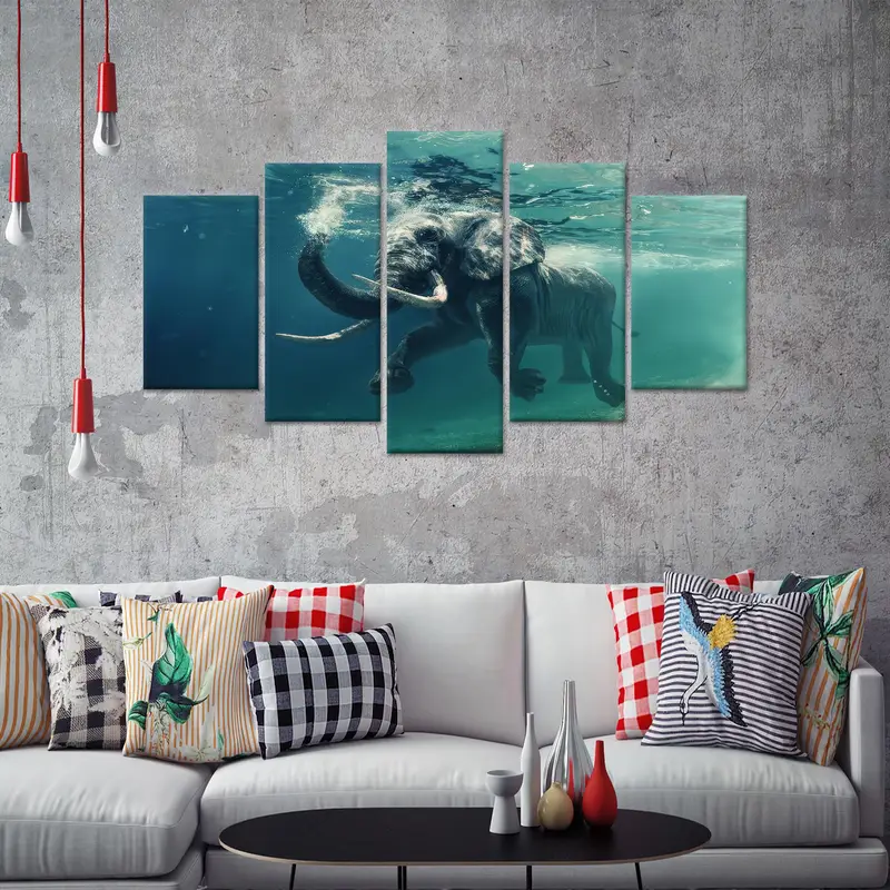 Underwater Art, Swimmimg Elephant, Kids Room Decor, Modern Canvas Art, Office Artwork, Animal Lover Gift, Wall Hanging Art, Canvas Decor - 6