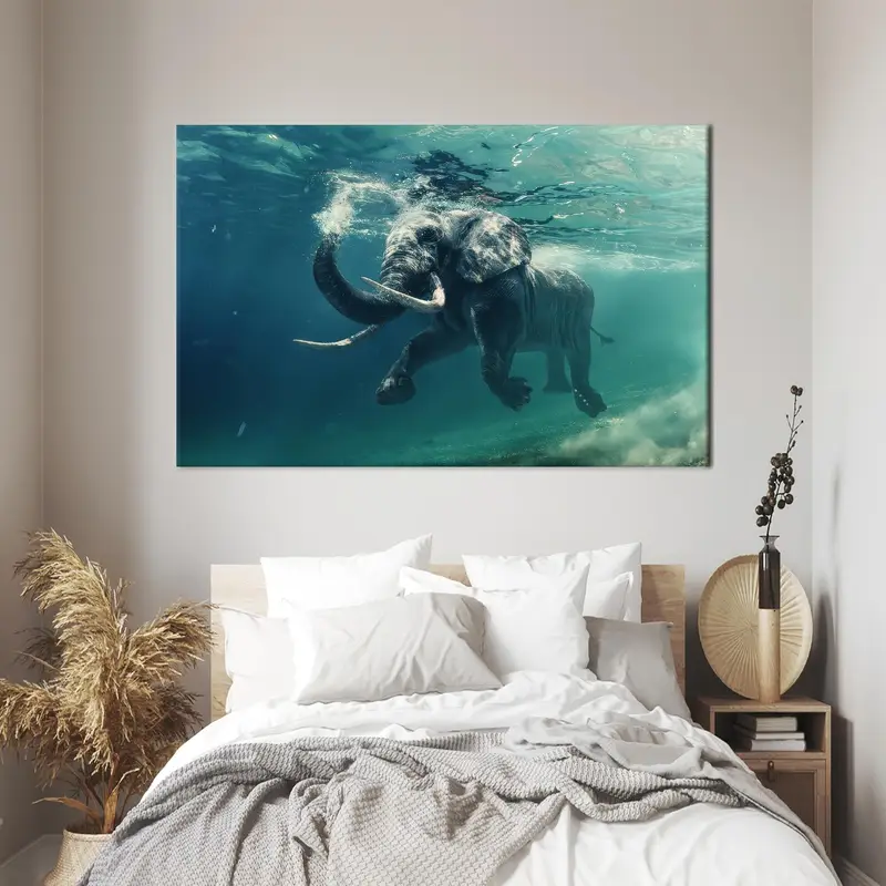 Underwater Art, Swimmimg Elephant, Kids Room Decor, Modern Canvas Art, Office Artwork, Animal Lover Gift, Wall Hanging Art, Canvas Decor - 1
