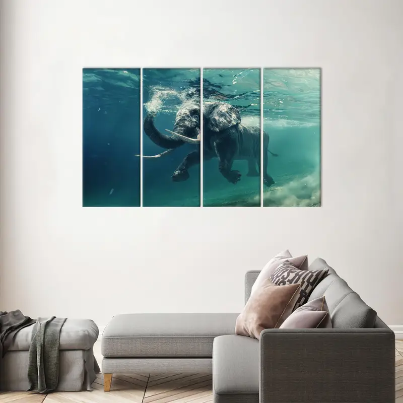 Underwater Art, Swimmimg Elephant, Kids Room Decor, Modern Canvas Art, Office Artwork, Animal Lover Gift, Wall Hanging Art, Canvas Decor - 5