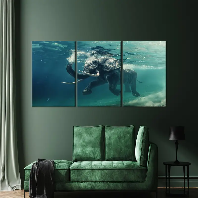 Underwater Art, Swimmimg Elephant, Kids Room Decor, Modern Canvas Art, Office Artwork, Animal Lover Gift, Wall Hanging Art, Canvas Decor - 2