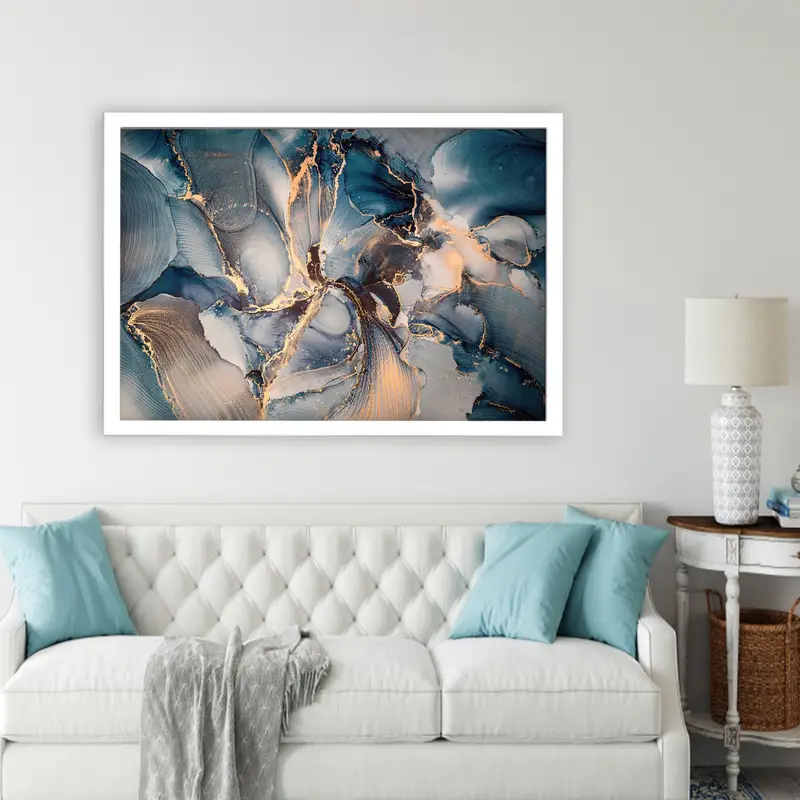 Modern Blue Abstract Printed Glass - Contemporary Alcohol Ink Design