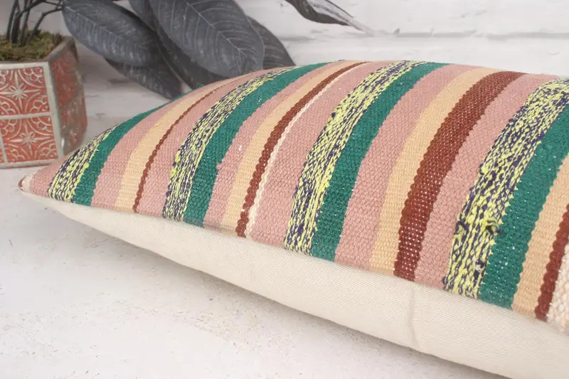 Throw Kilim Pillow, Ethnical Kilim Rug Pillow, Bright Pillow Cover, Pet Cushion, Pillow, Boho Pillow Sham Cover, Boho Chic Pillow, 12x20 Pink Pillow - 7