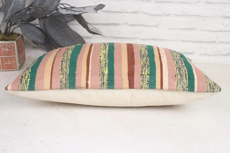 Throw Kilim Pillow, Ethnical Kilim Rug Pillow, Bright Pillow Cover, Pet Cushion, Pillow, Boho Pillow Sham Cover, Boho Chic Pillow, 12x20 Pink Pillow - 5