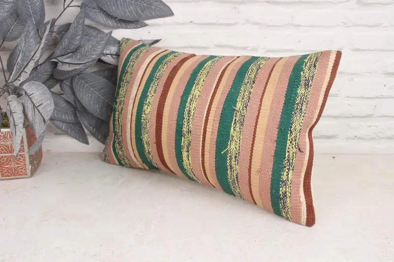 Throw Kilim Pillow, Ethnical Kilim Rug Pillow, Bright Pillow Cover, Pet Cushion, Pillow, Boho Pillow Sham Cover, Boho Chic Pillow, 12x20 Pink Pillow - 4
