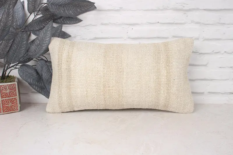Knitted Cushion Case, Boho Pillow, 10x20 Beige Cushion, Pillow for Couch, Bolster Throw Cushion, Cushion Case, Turkish Kilim Pillow - 1
