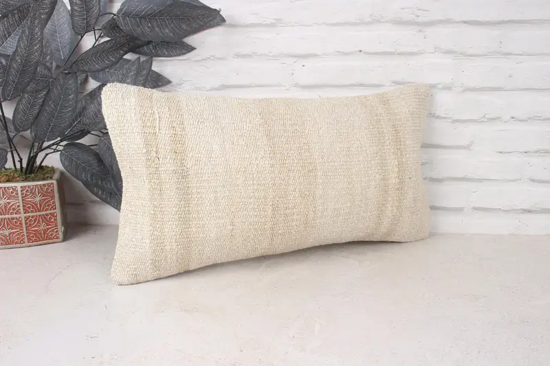 Knitted Cushion Case, Boho Pillow, 10x20 Beige Cushion, Pillow for Couch, Bolster Throw Cushion, Cushion Case, Turkish Kilim Pillow - 3