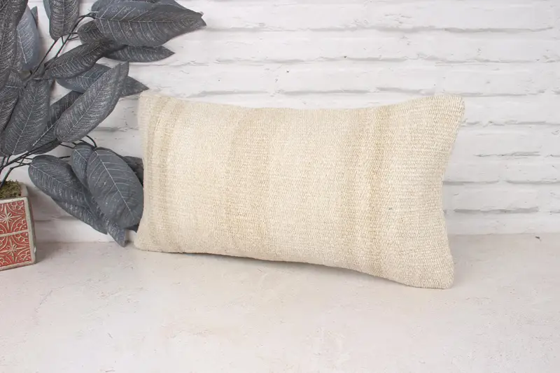 Knitted Cushion Case, Boho Pillow, 10x20 Beige Cushion, Pillow for Couch, Bolster Throw Cushion, Cushion Case, Turkish Kilim Pillow - 4
