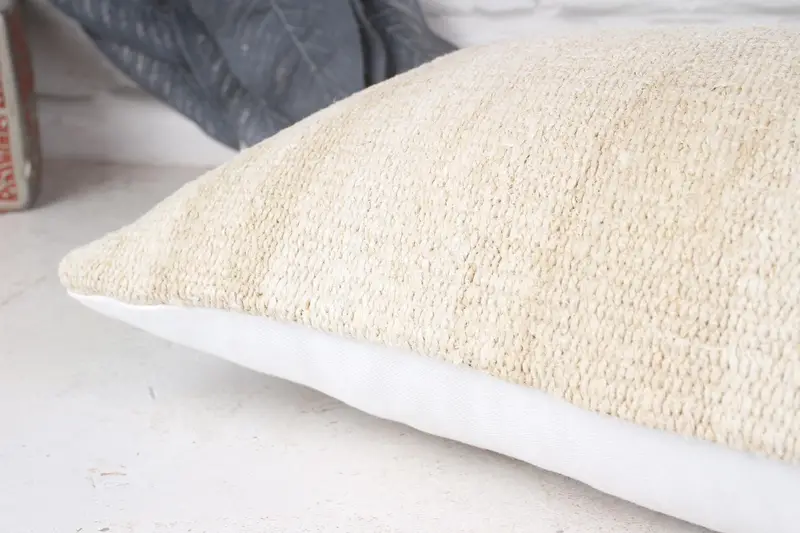 Knitted Cushion Case, Boho Pillow, 10x20 Beige Cushion, Pillow for Couch, Bolster Throw Cushion, Cushion Case, Turkish Kilim Pillow - 6