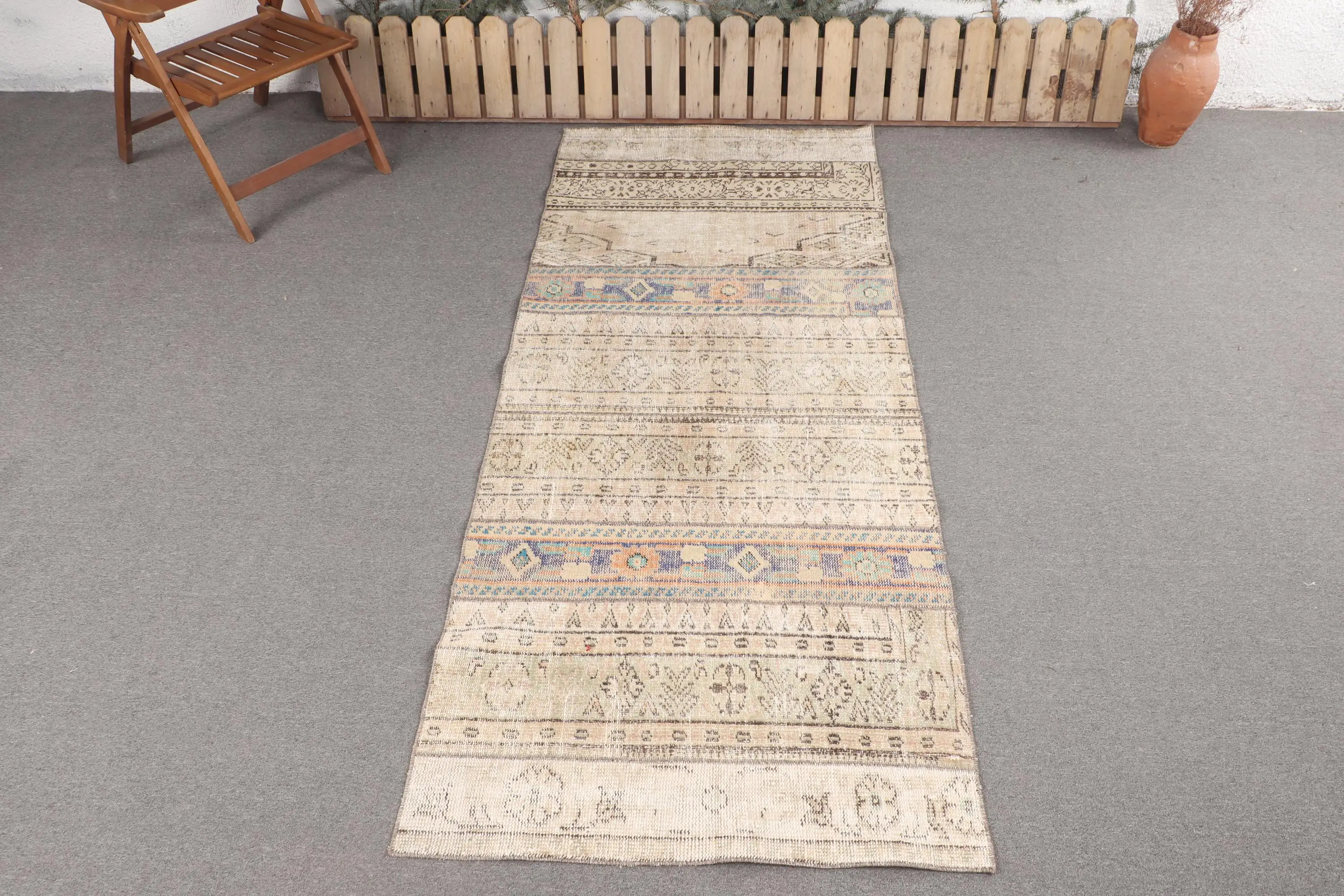 Vintage Turkish Rug, 3.3x8.2 ft Rug, Gray Area Moroccan Rug - 1