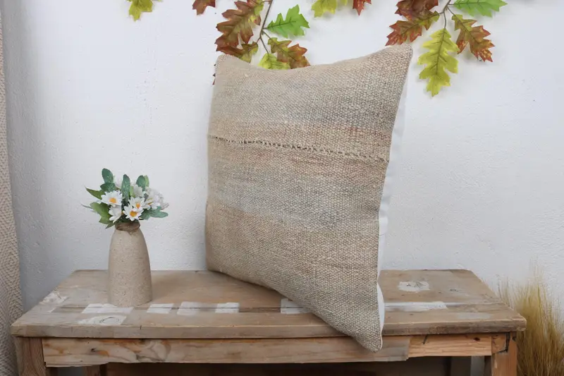 Interior Designer Pillow, Decorative Bolster Cushion Cover, 18x18 Beige Cushion Cover, Kilim Pillow, Antique Pillows, Cushion - 4