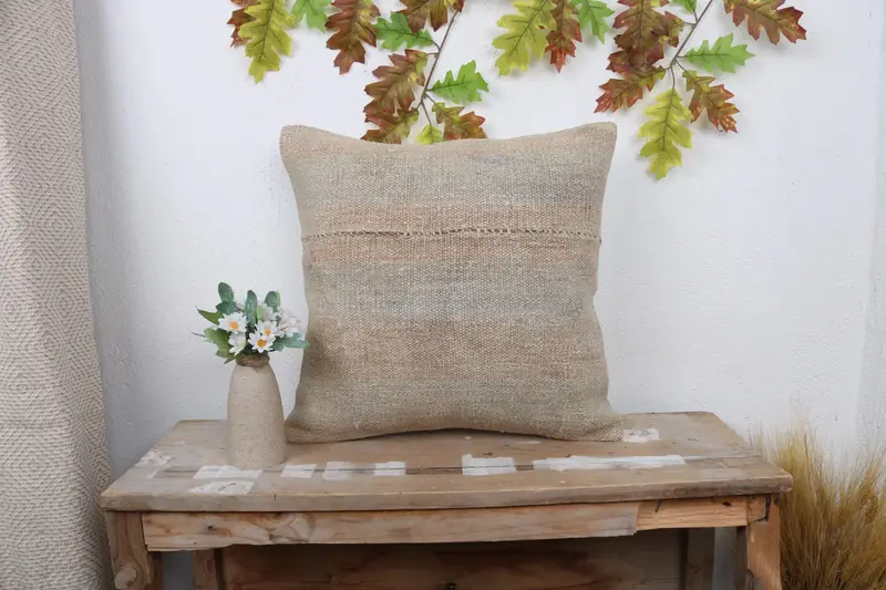 Interior Designer Pillow, Decorative Bolster Cushion Cover, 18x18 Beige Cushion Cover, Kilim Pillow, Antique Pillows, Cushion - 1