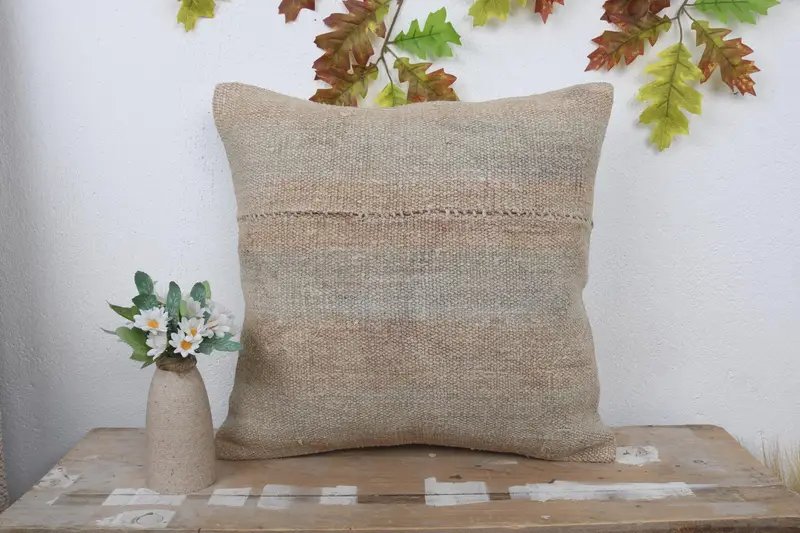 Interior Designer Pillow, Decorative Bolster Cushion Cover, 18x18 Beige Cushion Cover, Kilim Pillow, Antique Pillows, Cushion - 2