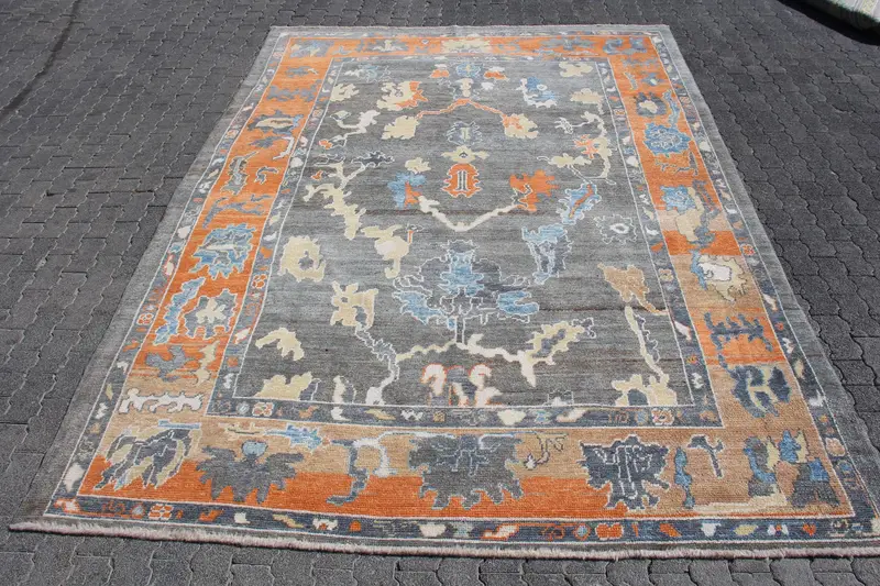 Vintage Oushak Oversize Rug 8.2x11.4 ft (250x346 cm), Turkish Blue Oriental Wool Rug - 1