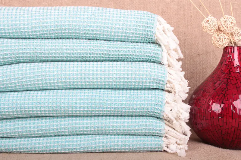 Organic Cotton Towel Turquoise Waffle, 36x67 Inches