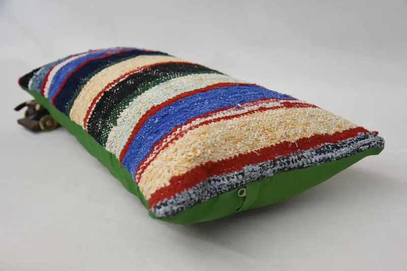 Vintage Kilim Throw Pillow, 12x24 Blue Pillow, Boho Pillow, Cushion Cover, Bohemian Cushion Cushion Cover, Bed Pillow Sham, Vintage Kilim Pillow - 6