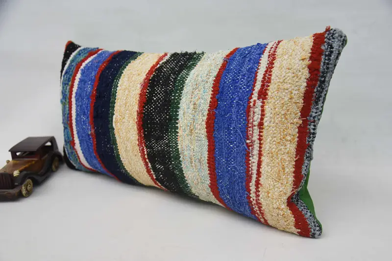 Vintage Kilim Throw Pillow, 12x24 Blue Pillow, Boho Pillow, Cushion Cover, Bohemian Cushion Cushion Cover, Bed Pillow Sham, Vintage Kilim Pillow - 3