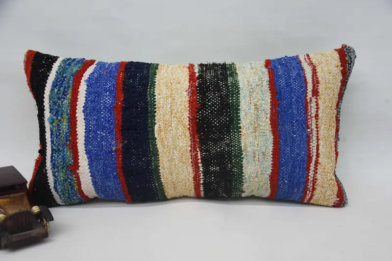 Vintage Kilim Throw Pillow, 12x24 Blue Pillow, Boho Pillow, Cushion Cover, Bohemian Cushion Cushion Cover, Bed Pillow Sham, Vintage Kilim Pillow - 1