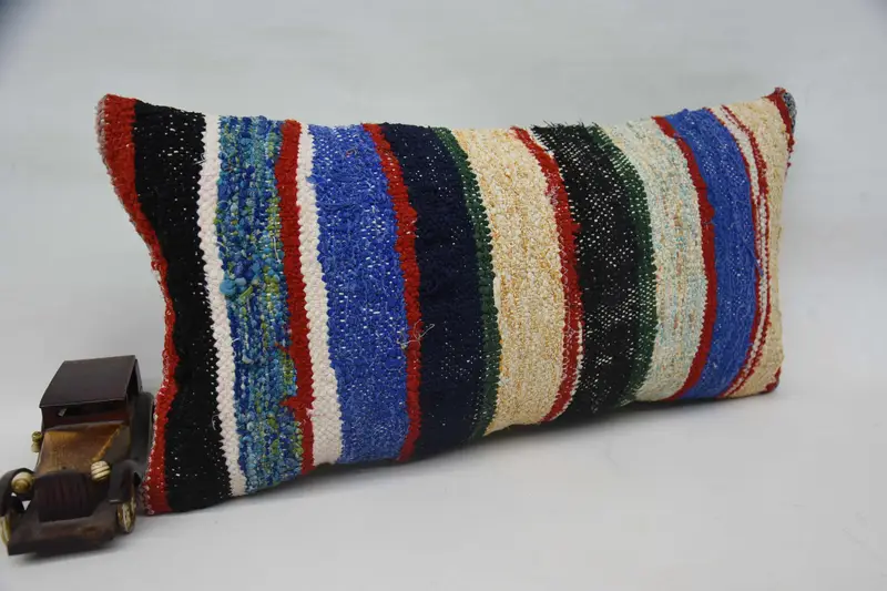 Vintage Kilim Throw Pillow, 12x24 Blue Pillow, Boho Pillow, Cushion Cover, Bohemian Cushion Cushion Cover, Bed Pillow Sham, Vintage Kilim Pillow - 2