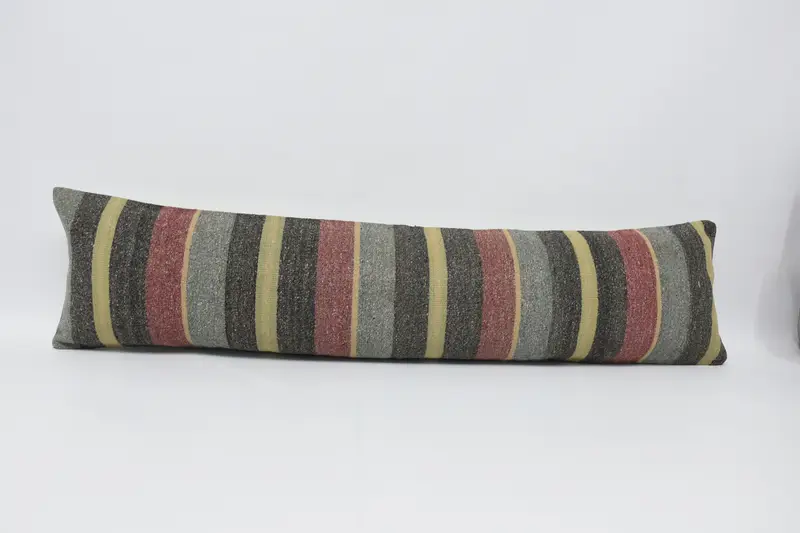 Striped Throw Red Cushion Case, Wool Antique 12x48 inch Cushion Cover - 1