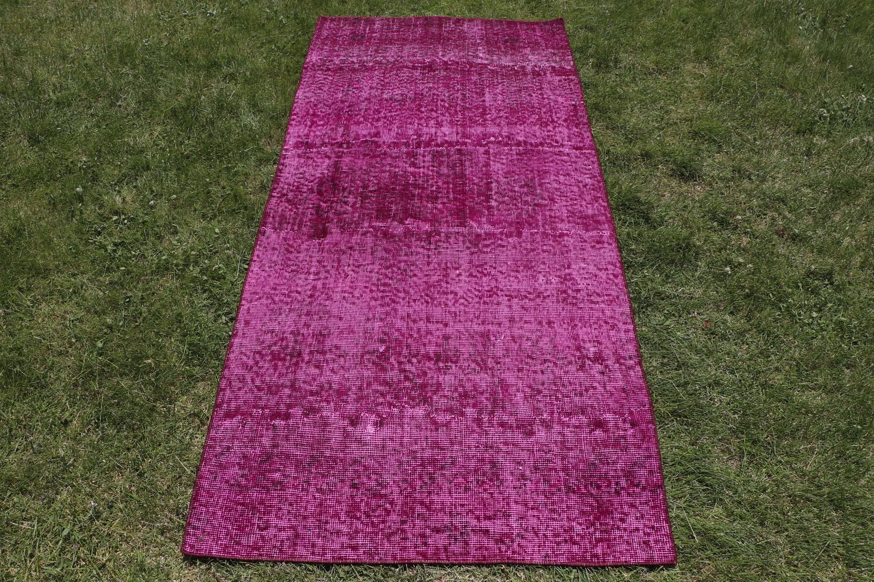 3x6.46 ft Halı, Türk Halısı, Vintage Pembe Yün Çizgili Halı - 1