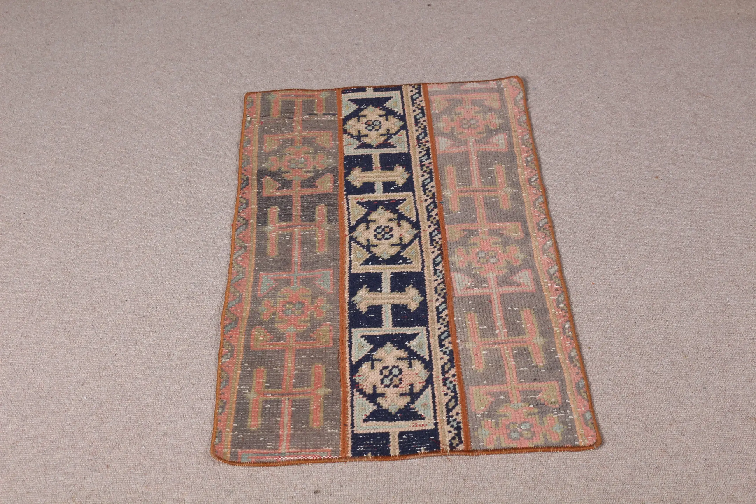 Rug, 1.9x3.3 ft Vintage Rug, Blue Check Rug Wool - 1