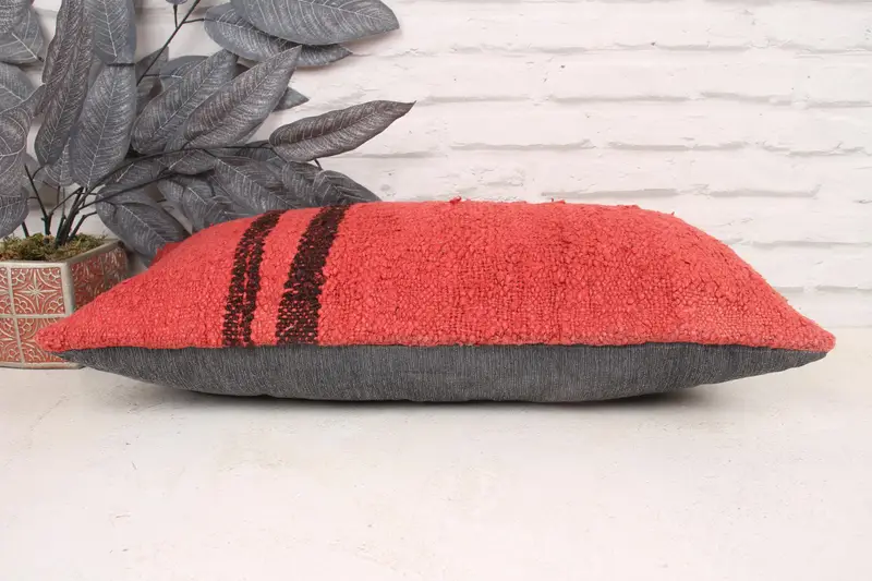 Gift Pillow, Kilim Pillow, Ethnical Kilim Rug Pillow, Bohemian Cushion Pillow Sham, 12x24 Red Cushion, Cushion Cover, Outdoor Cushion - 5
