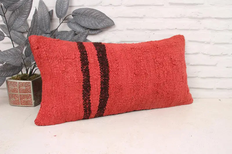 Gift Pillow, Kilim Pillow, Ethnical Kilim Rug Pillow, Bohemian Cushion Pillow Sham, 12x24 Red Cushion, Cushion Cover, Outdoor Cushion - 3