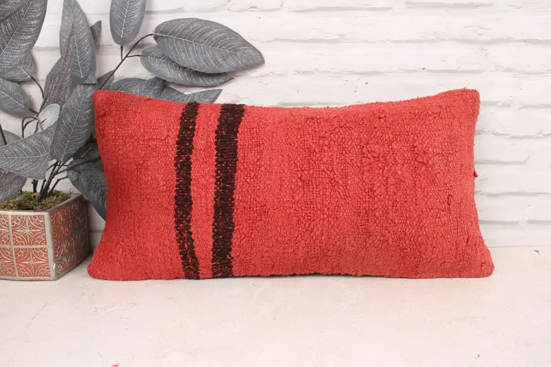 Gift Pillow, Kilim Pillow, Ethnical Kilim Rug Pillow, Bohemian Cushion Pillow Sham, 12x24 Red Cushion, Cushion Cover, Outdoor Cushion - 1