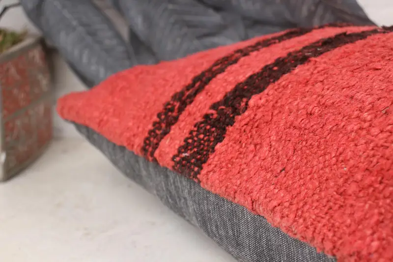 Gift Pillow, Kilim Pillow, Ethnical Kilim Rug Pillow, Bohemian Cushion Pillow Sham, 12x24 Red Cushion, Cushion Cover, Outdoor Cushion - 7